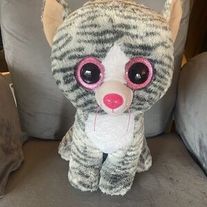 KIKI TY GIANT PLUSH CAT Gray and White Plush Cat with Pink Accents